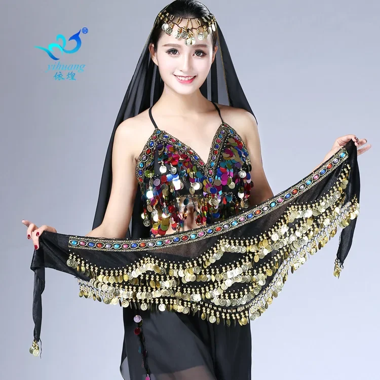 Écharpe de hanche de danse du ventre avec paillettes, ceinture de pratique de danse du ventre pour femmes, chaîne de taille élastique pour Shimmy, jupe de Performance, 2025