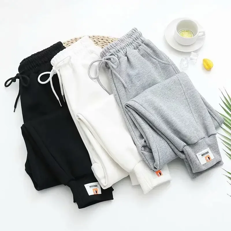 Large Size Sweatpants Women Elastic High Waist Loose Sportpants Autumn Black Velvet Pants 60-100kg Streetwear Women