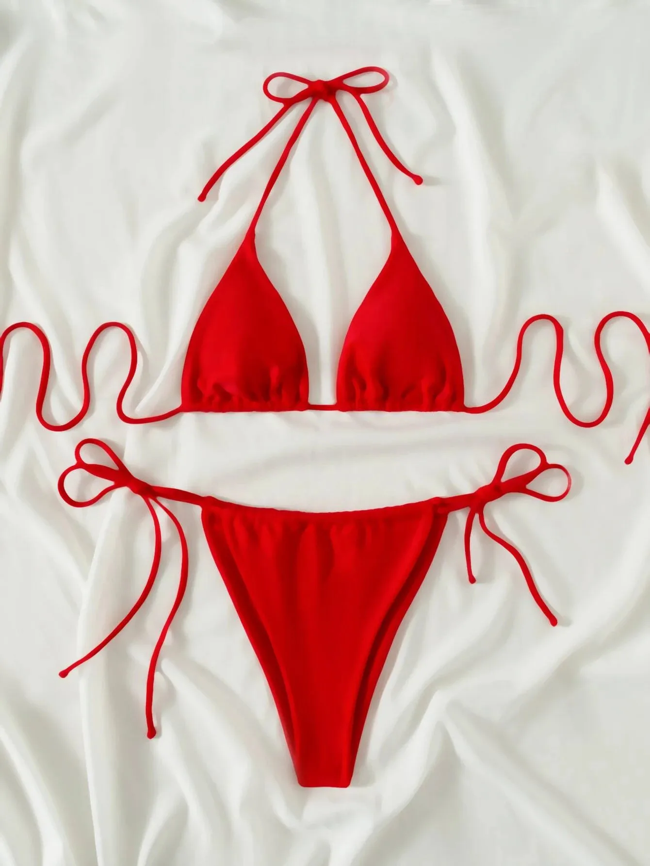 New Red Sexy Bikini Bandage Swimsuit Solid Beachwear Women Bikinis Set Feminine Swimwear Female Halter Bathi Suit Dropshipping