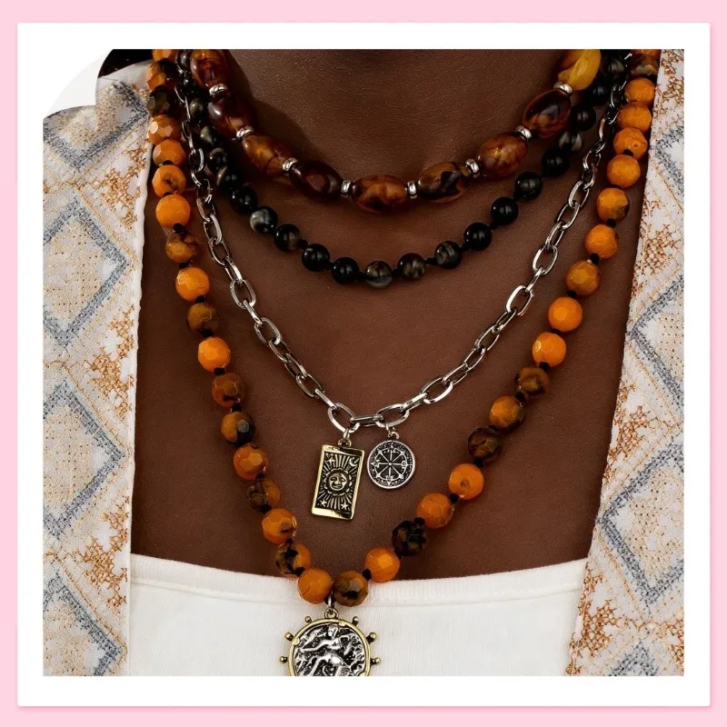 

Стильное ретро-колье с геометрическим многослойным дизайном, модная простая универсальная цепочка на шею, нишевые высококачественные аксессуары