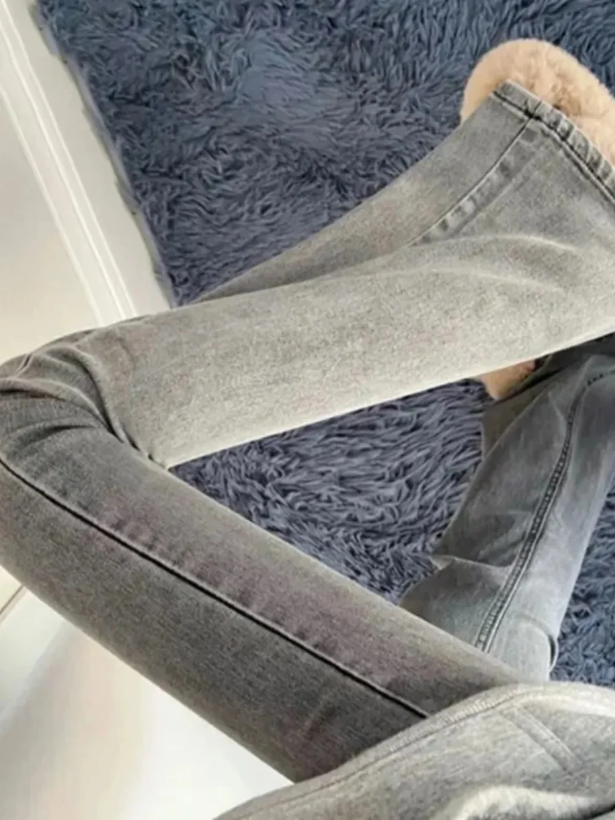

Джинсы Bootcut женские в стиле панк женские грушевидные повседневные мягкие спереди с блестками тонкие легкие классические полоски GF