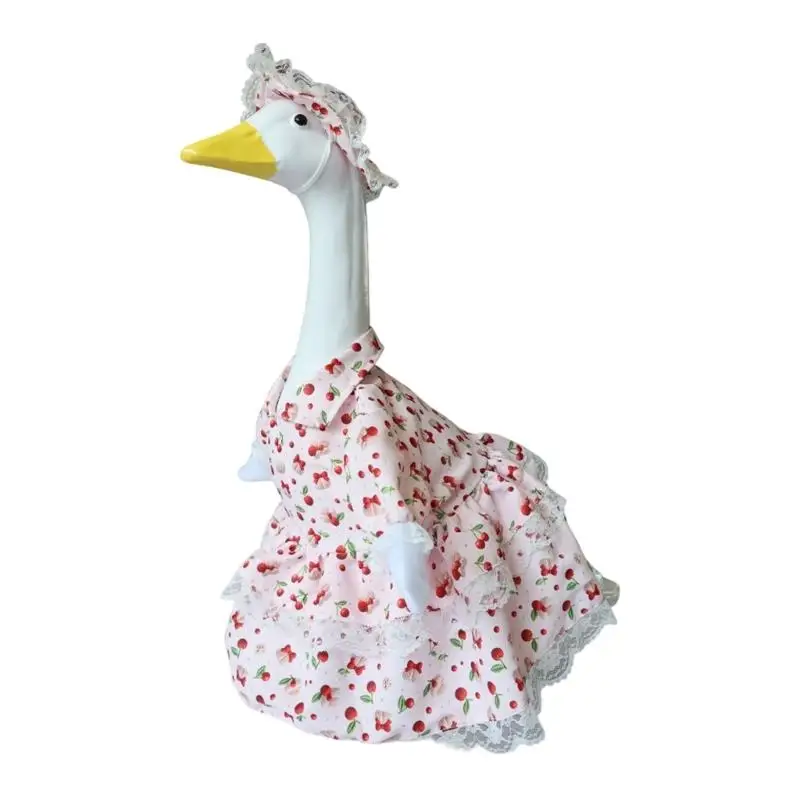 E8BD Spring Porch Geese Outfit Cement Geese Clothes Dress Hat Sculpture Costume for Spring Summer Lawn Garden Yard Decoration