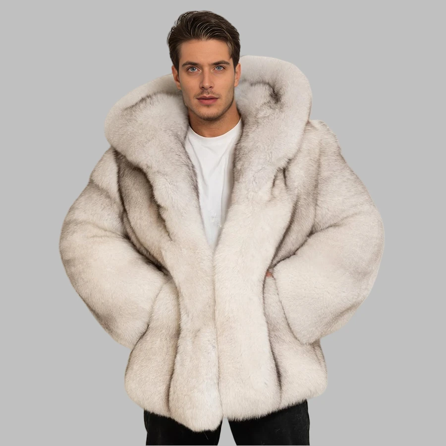 Natural Full Skin Coats With Hood Real Fox Fur Coat Men's Fur Jacket Furry Outwear High Quality Genuine Leather Jackets