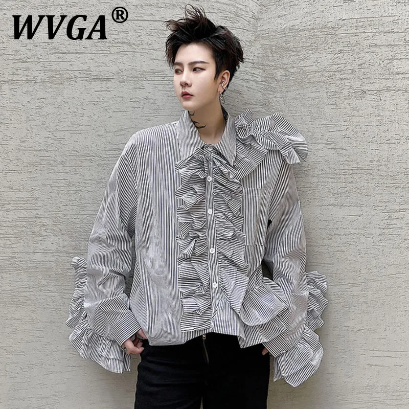

WVGA Spring Summer New Man Tide High Street Striped Edge Draped Long Sleeve Shirts Niche Chic Casual Personalized Tops Ins W9158