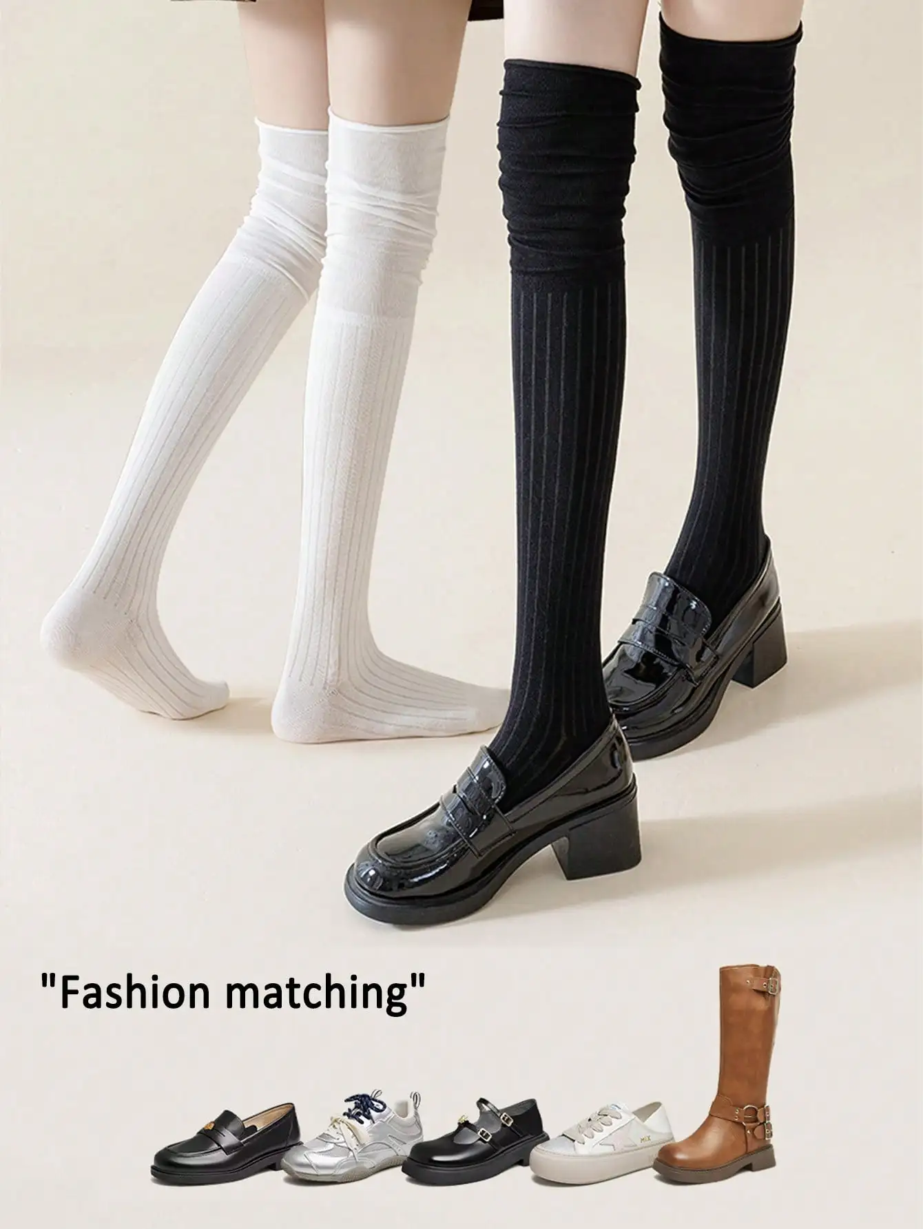 1Pair Vertical Ribbed Slouch Thigh High Socks 6 Colors Soft Fold Over Knee High Leg Warmers Match Mary Janes Sneakers Boots