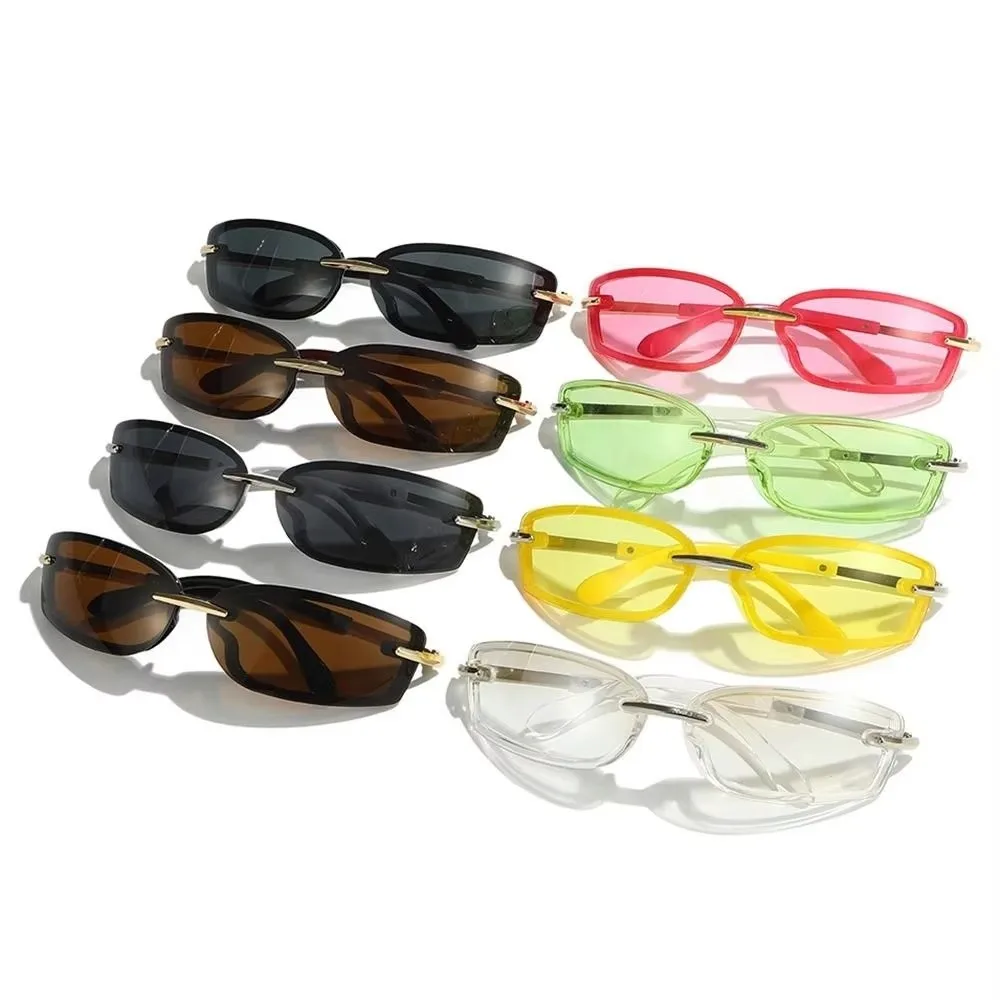 Trendy Metal Candy Color Rimless Sunglasses PC Frameless Dopamine Square Sunglasses Colorful Wrap Around Eyewear Cycling