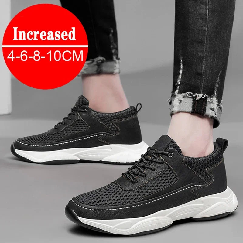 

Breathable Sneakers Man Elevator Shoes Height Increase Insole 8cm Black Taller Shoe Men's Leisure Fashion Sports Plus Size 37-44