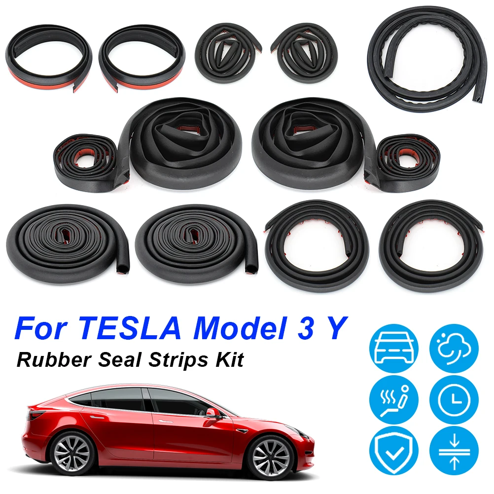 For Tesla Model 3 Y Car Door Seal Strip Kit Soundproof EPDM Rubber Weatherstrip Auto Trunk Hood Dashboard A B Pillar Sealing Set