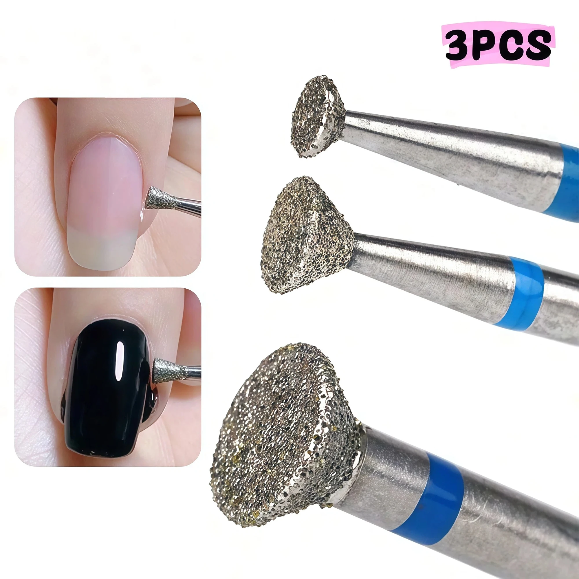 3Pcs Set Nail Art Polishing Head Dead Skin Removal Tungsten Carbide Glue Overflow Rotary File Electric Nail Drill Tools