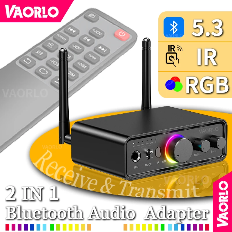 

Multi-function Bluetooth 5.3 Audio Adapter RGB Aluminum Alloy Wireless Transmit Receive DAC IR Control Stereo 6.5MM Mic Karaoke