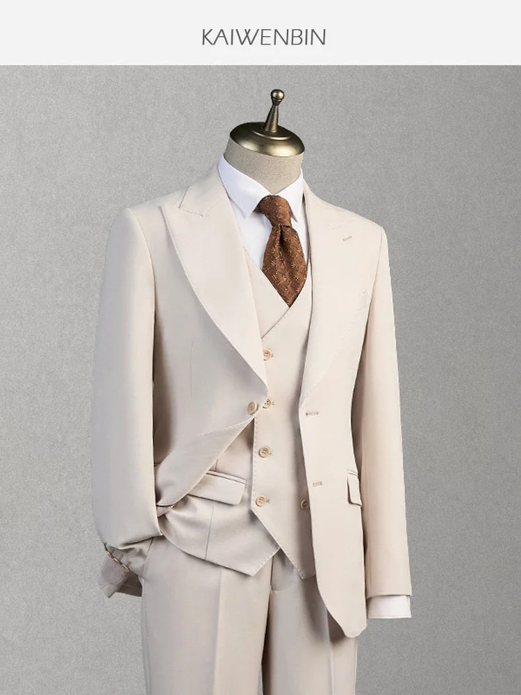 Traje de 3 Piezas para Hombre, Color Blanco Hueso, Solapa Ancha, Esmoquin para Novio, Resistente a las Arrugas, Cómodo, Estilo Retro Italiano, Alta Calidad, Moda
