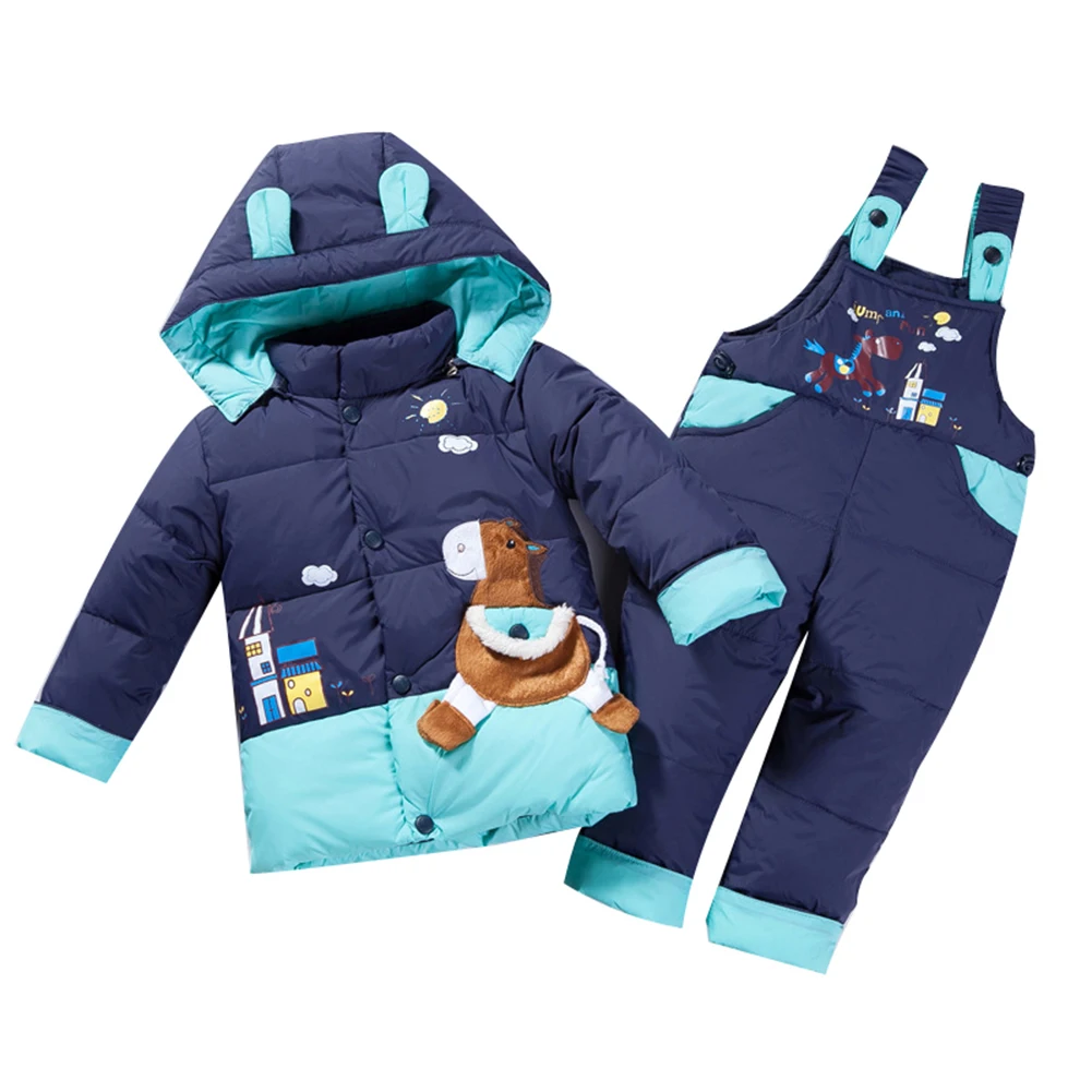 

Детские лыжные костюмы на белом утином пуху, зимняя куртка-пуховик с зимними штанами с капюшоном, комплект из 2 предметов, детский зимний комбинезон, детский комбинезон