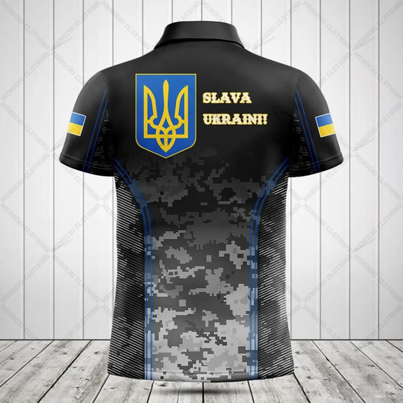 Custom Name Ukraine Flag Graphic Camo Polo Shirt Summer Cool Men's Fashion Streetwear Jersey Loose Daily Short Sleeve Tops