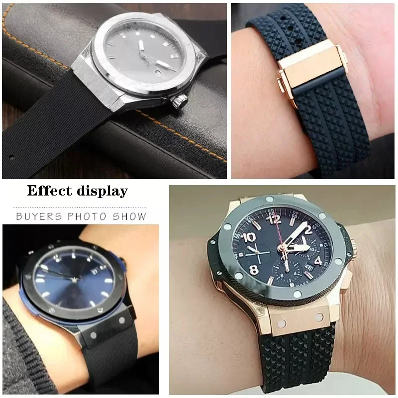 Silicone Watch Strap for HUBLOT Classic Fusion Universe Big Bang Series Men Women Vertical Stripe Road Bracelet 25*19mm 24*17mm