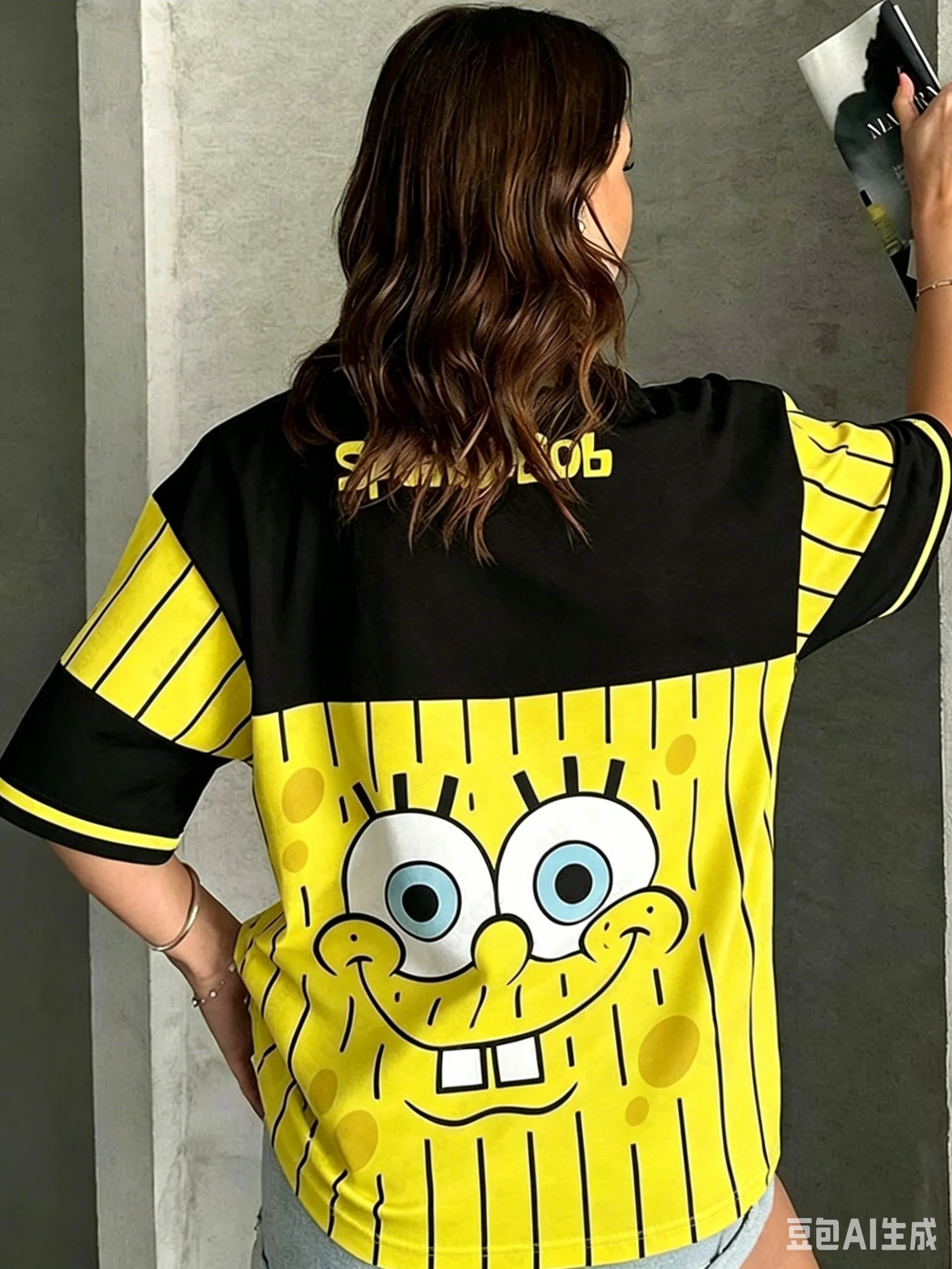 Neues SpongeBob Schwammkopf bedrucktes T-Shirt für Herren, Damen und Kinder, Eltern-Kind-Sommer-V-Ausschnitt Sport Streetwear Y2K Top – Detail 5