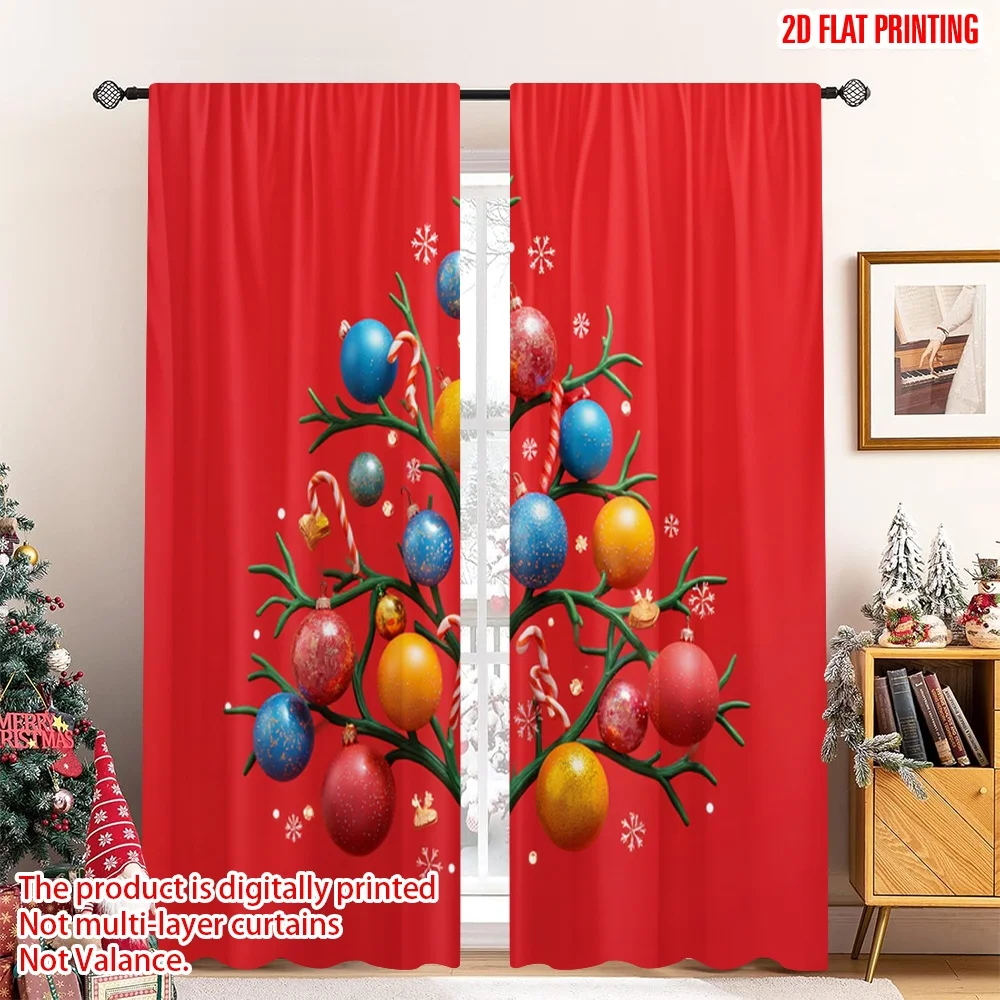 

2pcs 2D flat printing Merry Christmas Popular Party Window Curtains Festive Christmas Tree Ornaments Polyester Without