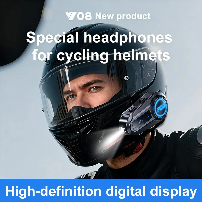 Y08 Motorcycle Helmet Bluetooth Headset BT6.0 CVC+DSP Dual Intelligent Noise Reduction Intercom 1000mAh Waterproof MP3 Player