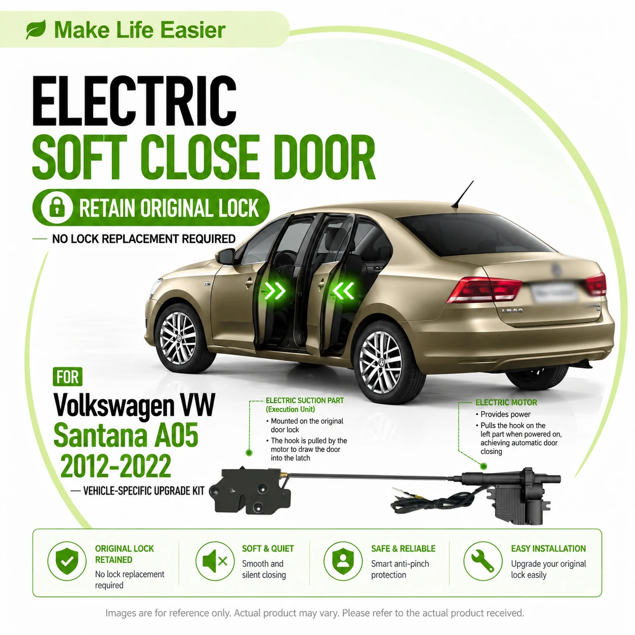 For Volkswagen VW Santana A05 2012-2022 Car Electric Soft Close Door Lock Upgrade Kit Retain Original Lock Suction Door Closer