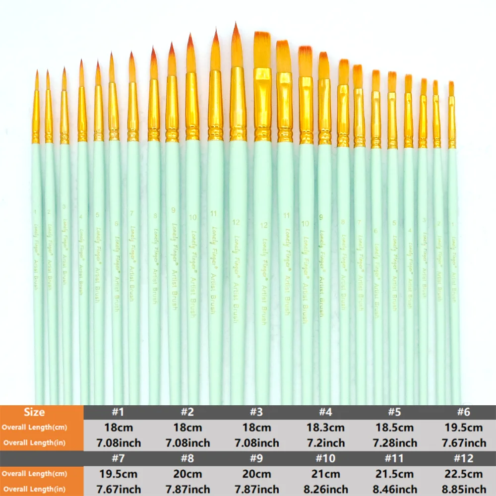 12/24Pcs Round & Flat Tip Artist Paint Brushes Set Nylon Hair for Acrylic Oil Gouache Watercolor Face Painting DIY Art Craft Sup