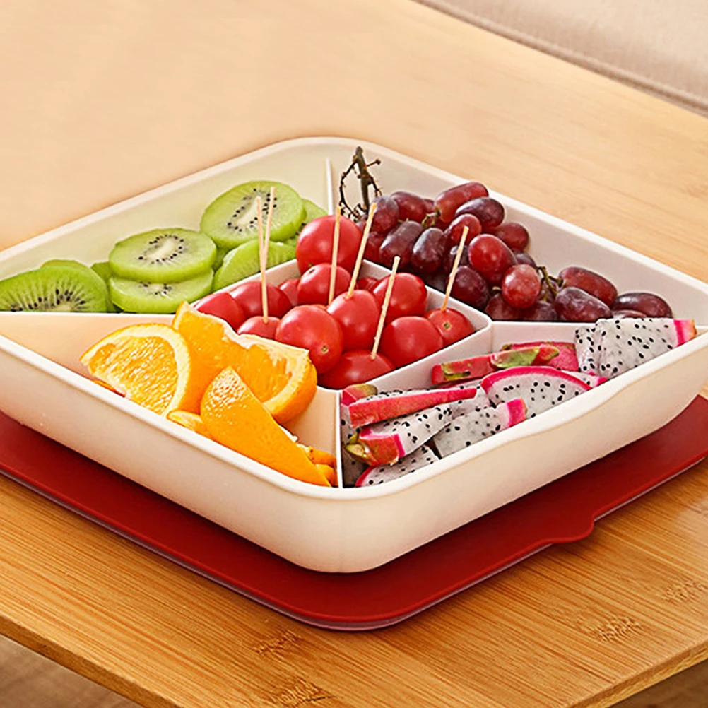2 قطعة منظم صينية الفاكهة مقسمة صينية تقديم أطباق الوجبات الخفيفة البلاستيكية غطاء منظم الوجبات الخفيفة للحفلات والنزهات تخزين المواد الغذائية الطازجة #1