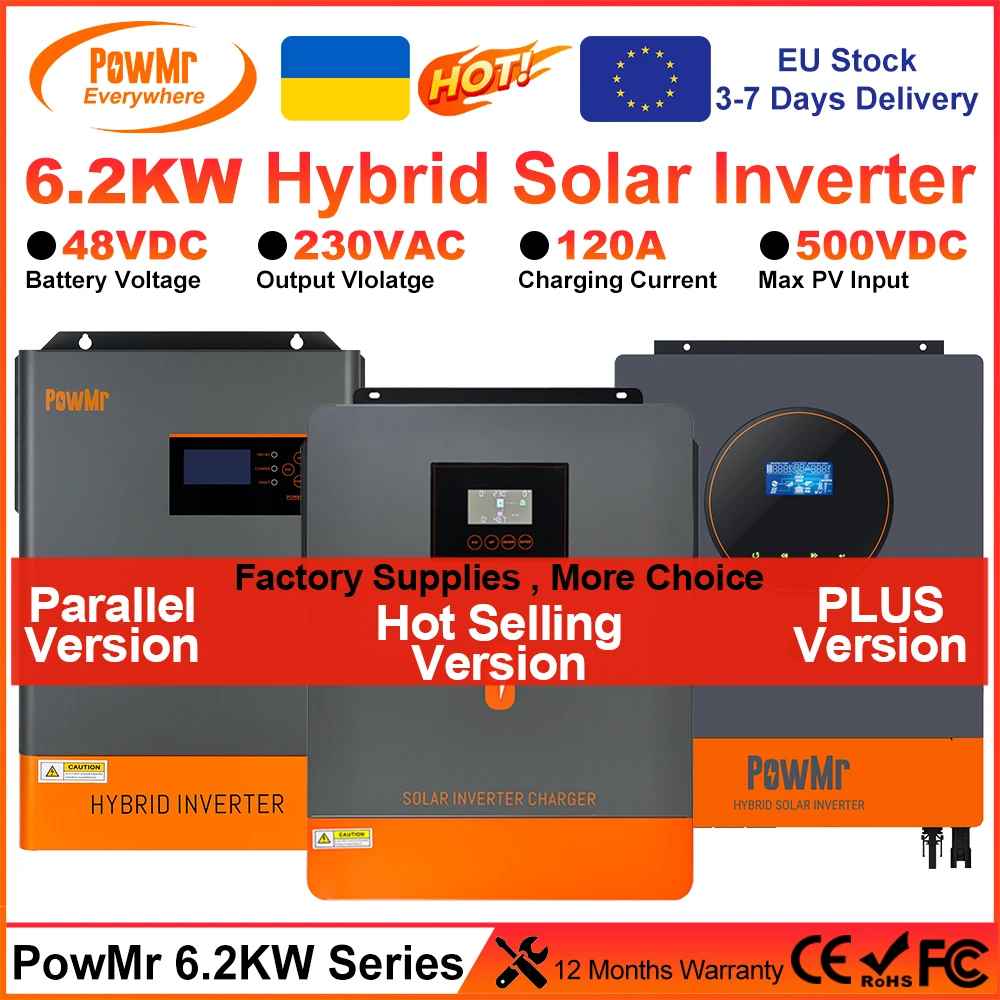 

PowMr 4.2KW 6.5KW Hybrid Solar Inverter 230VAC for 48VDC Battery PV 500VDC With MPPT 120A Controller Updated & Parallel 12 Units