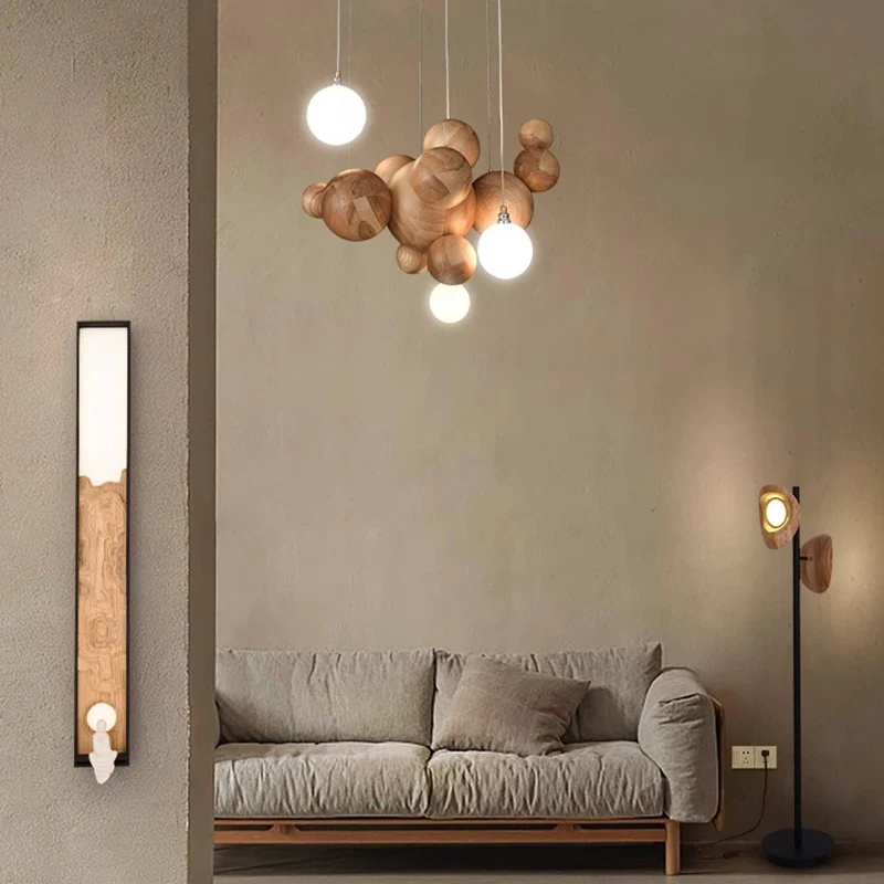 

AiPaiTe Modern chandelier made of solid wood in moon/lotus leaf/bubble shape for living room and bedroom furniture decoration.