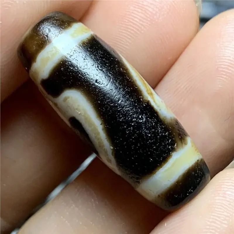 Thing One Picture Natural Agate Real Product Old Materials Whitening to Bodhi Two Eyes Dzi Pendant 26.8*11.4mm