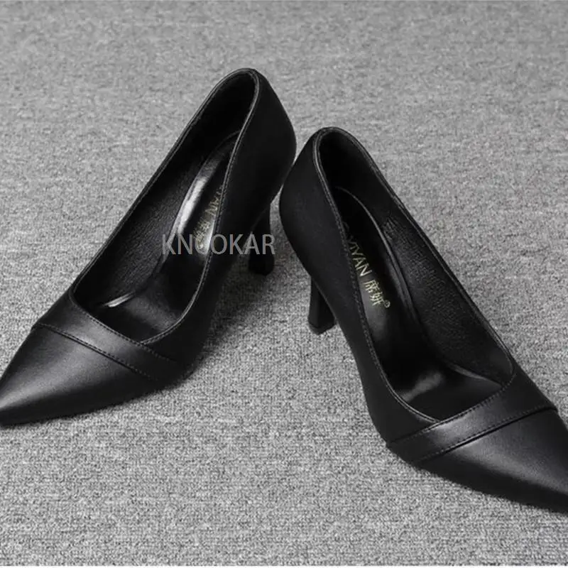 Zapatos de tacón alto de suela blanda, calzado de etiqueta de tacón medio de 5cm, punta estrecha, profesional, boca poco profunda, trabajo, color negro, novedad