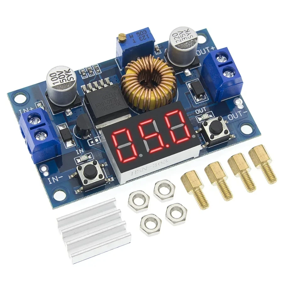 DIY fonte de alimentação ajustável com voltímetro, módulo step-down, XL4015, DC-DC conversor, 5A, 75W, 4.0-38V a 1.25V-36V