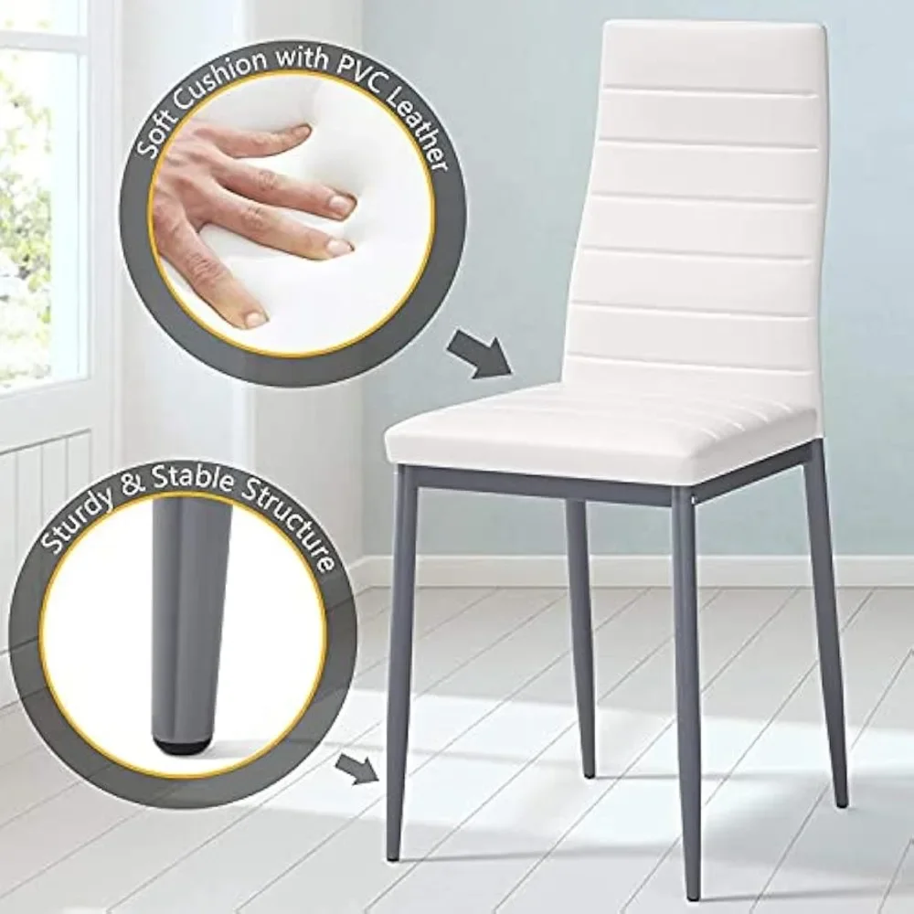 طقم طاولة طعام مكون من 5 قطع مع طاولة من الزجاج المقسى وكرسي بمسند ظهر مرتفع، وطاولة مطبخ للمطاعم بإطار فولاذي وكرسي #4