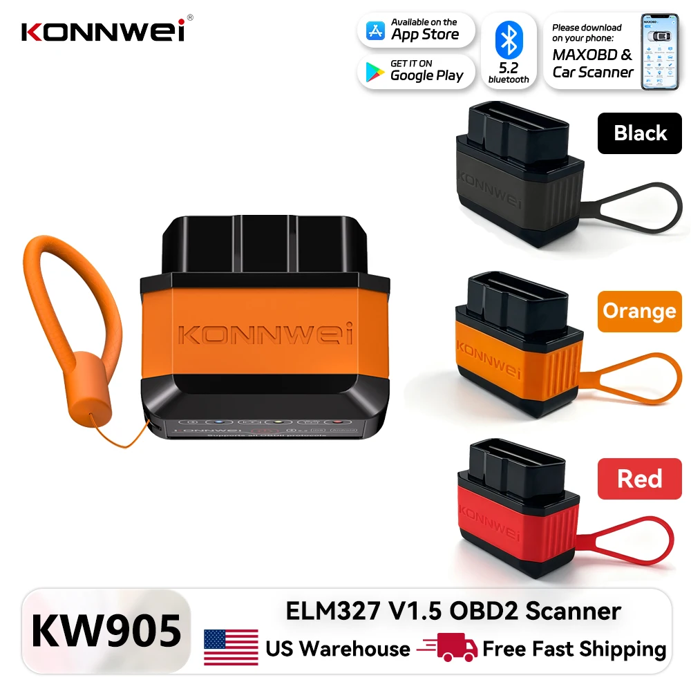 KONNWEI KW905 ELM327 OBD2 Car Diagnostic Tool Bluetooth 5.0 Engine Fault Scanner OBDII Auto Scanner Code Readers for Android/IOS