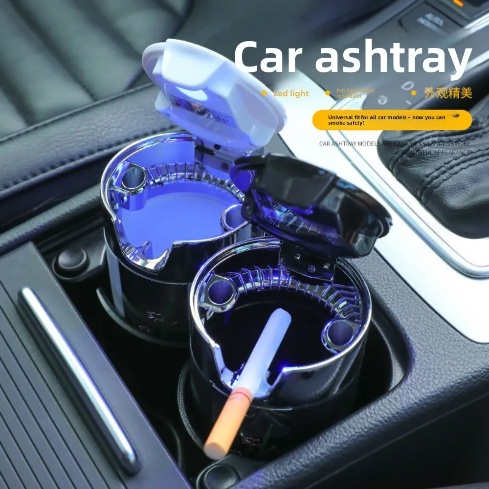 

Automobile Ashtray, Car Luminous Ashtray Creative Engraved LED Light Strip Cover Trend Hanging Ashtray Car Accessories