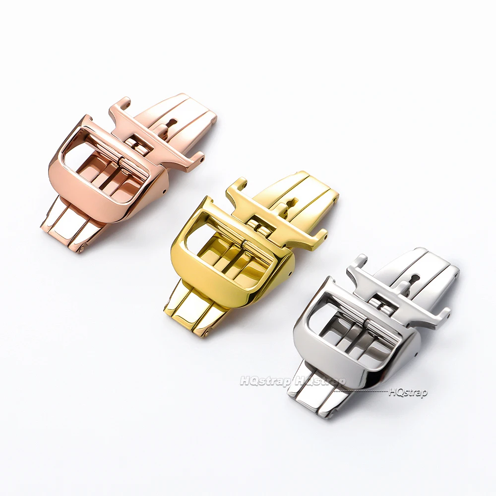 18mm Deployment Butterfly Buckle for Jaeger Watch Clasps for Silicone Cowhide Strap Silver Rose Gold Steel Folding Clasp Button