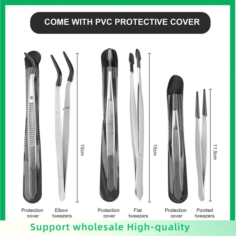 ABSF 3 Pcs Rubber Tipped Tweezers Replacement 6Inch Straight Flat Tweezers & 6Inch Bent Tip Tweezers & 4.7Inch Pointed Tweezers