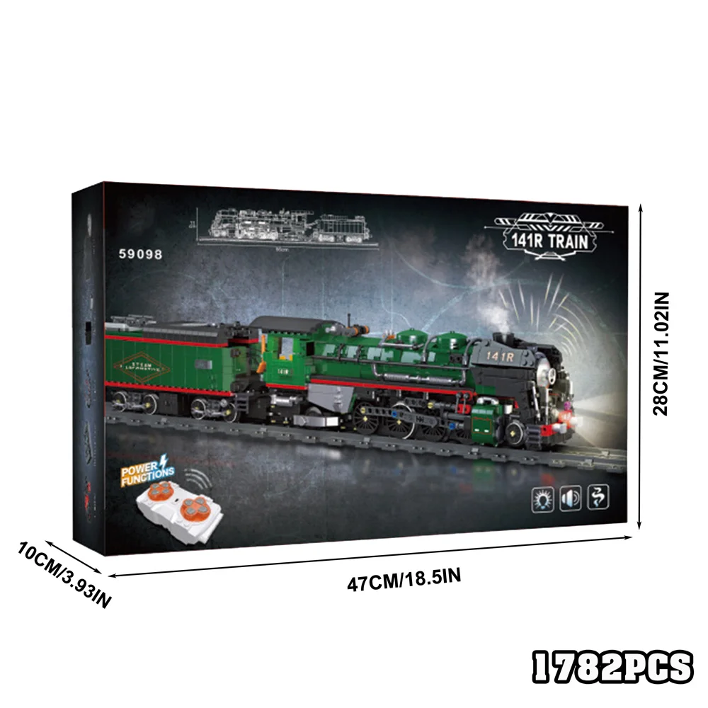 Retro Stoomtrein 141R Bouwstenen MOC Assemblagemodel Desktop Ornament Cadeauset voor jongens Volwassenen voor kerstvieringen - afbeelding 1