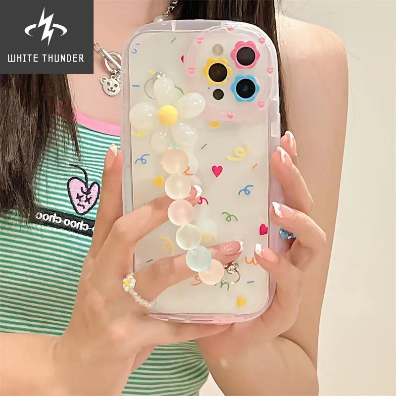 Korean Style Sweet Love Flower Frame Colored Lines Flower Bracelet Anti-drop For iphone 11 12 13 Pro Max XR X Xs Max Phone Case