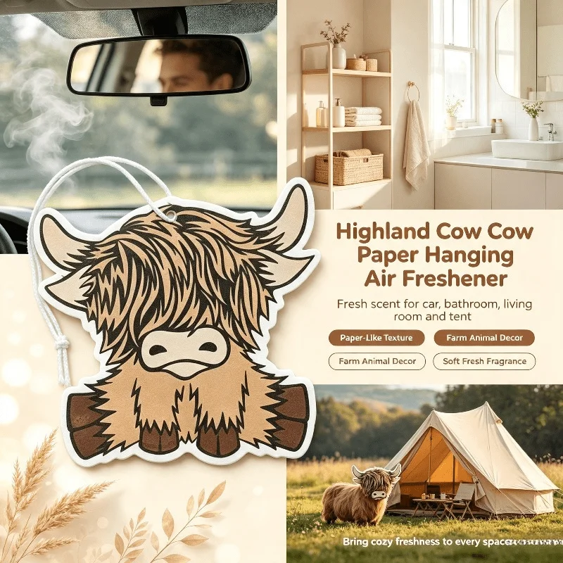 Car Air Freshener Cute Highland Cow Farm Animal Hanging Scent Card for Car Rearview Mirror Decor Ornament Gift