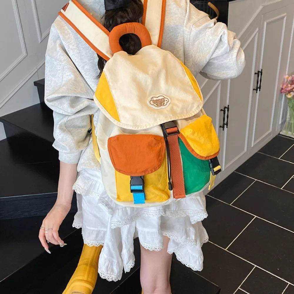 Farblich abgestimmte 2-Größen-Eltern-Kind-Taschen, große Kapazität, koreanischer Stil, Kordelzug-Schulrucksack, Nylon-Multitaschen-Rucksack – Detail 2