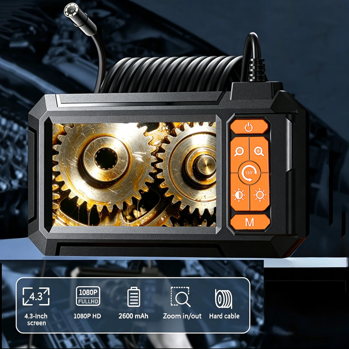Industrial Endoscope Camera with 4.3 Inch Screen HD 1080P USB 8mm Lens 8MM LED Lights Waterproof Car Pipe Inspection Borescope