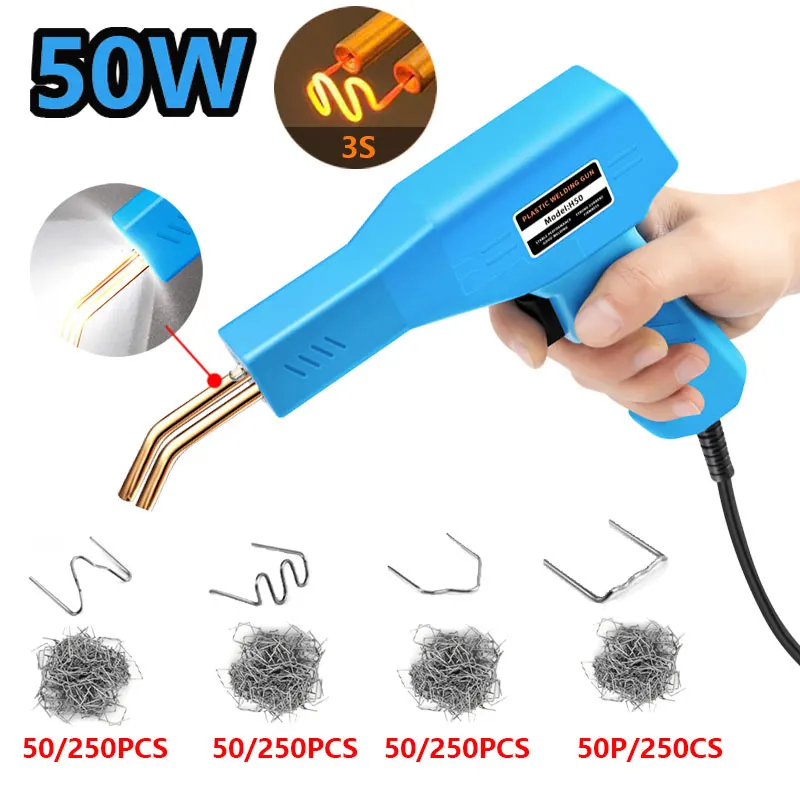 50W Plastic Welding Nail Gun With 4Types Mix 200/1000pcs Staples Auto Body Fender Bumper Repair Kit Heating Welding Machine