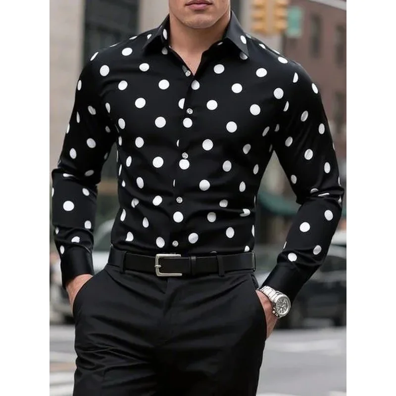 Men's Shirt Long Sleeve Shirt Spotted Lapel Button Casual Outdoor Breathable Comfortable Fashion Trend New Versatile Clothing