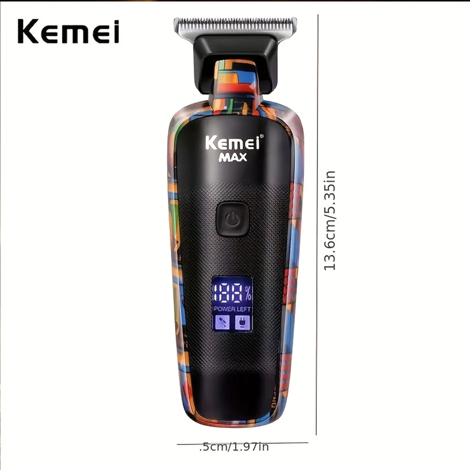 Kemei KM-Max5090 Electric Hair Clipper Professional Barber USB Shaver with LED LCD Digital Display Fashion Graffiti Design