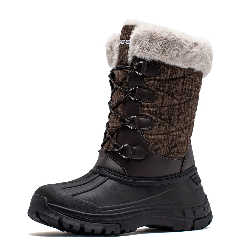 HOBIBEAR Winter Snow Boots Womens Lace Up Outdoor Waterproof Mid Calf Boots with Warm Faux Fur Lined