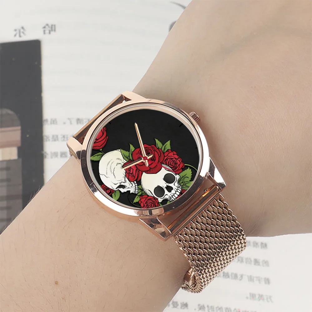 ساعات الورد للرجال ساعة الهاتفي تذكارية سوداء كوارتز ساعات المعصم الجمجمة 45/38 مللي متر هدية شخصية هدايا للرجال الفضة الرجال You