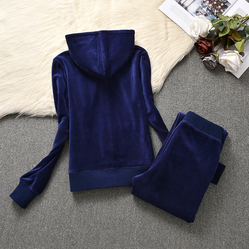 2 Piece Sets Women Outfit Warm Velvet Tracksuit Women\'s Hooded Sweatshirt And Slant Insertion Pockets Pants Casual Jogging Suit