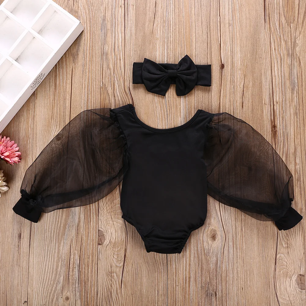 Pasgeboren Baby Meisje Kleding Lente Herfst Mode Lange Mouw Bodysuit Mooie Jumpsuit Hoofdband 2 Stuks Baby Girl Outfit Set