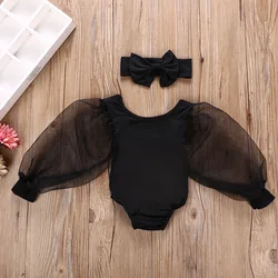 Pasgeboren Baby Meisje Kleding Lente Herfst Mode Lange Mouw Bodysuit Mooie Jumpsuit Hoofdband 2 Stuks Baby Girl Outfit Set