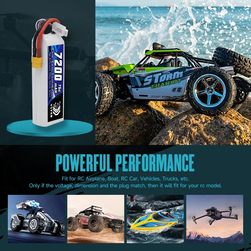 Akumulator Lipo VSVAW 3S 11.1V 7200mAh 75C z złączem XT60 do samochodów RC, ciężarówek, czołgów, samolotów RC, dronów, helikopterów