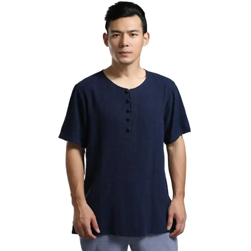 

Hot Sale 2024 Summer New Style Chinese Style Vintage Men T-shirt V-neck Short Sleeve Linen Tops for Men Plus Size Clothing 5XL