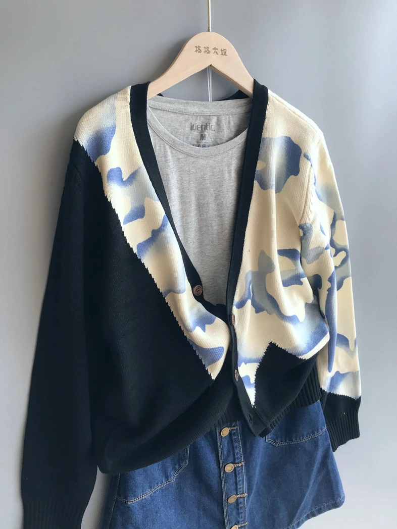 

Свободный вязаный свитер из чистого хлопка Thiened V-Ne для мужчин, весенне-осенний модный городской дышащий удобный свитер